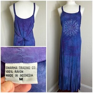VTG Dharma Trading Co. Blue/Purple Tie Dye Mandala Maxi Dress Tie Back Sz M